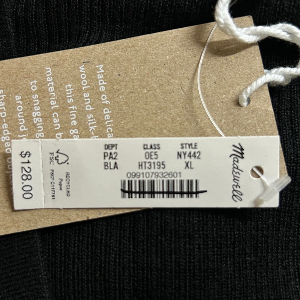 Madewell Womens Black Merino Wool Silk Blend V-Neck Button Front Cardigan XL New - Picture 9 of 10